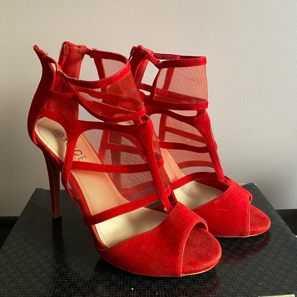 8.5 Red Mesh Heeled Sandals